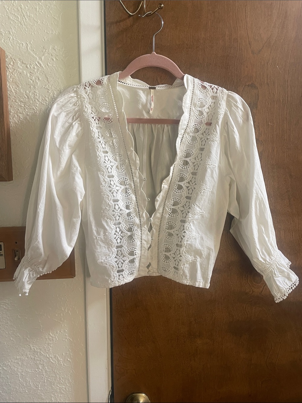 Free People White Eyelet Lace Peasant Blouse